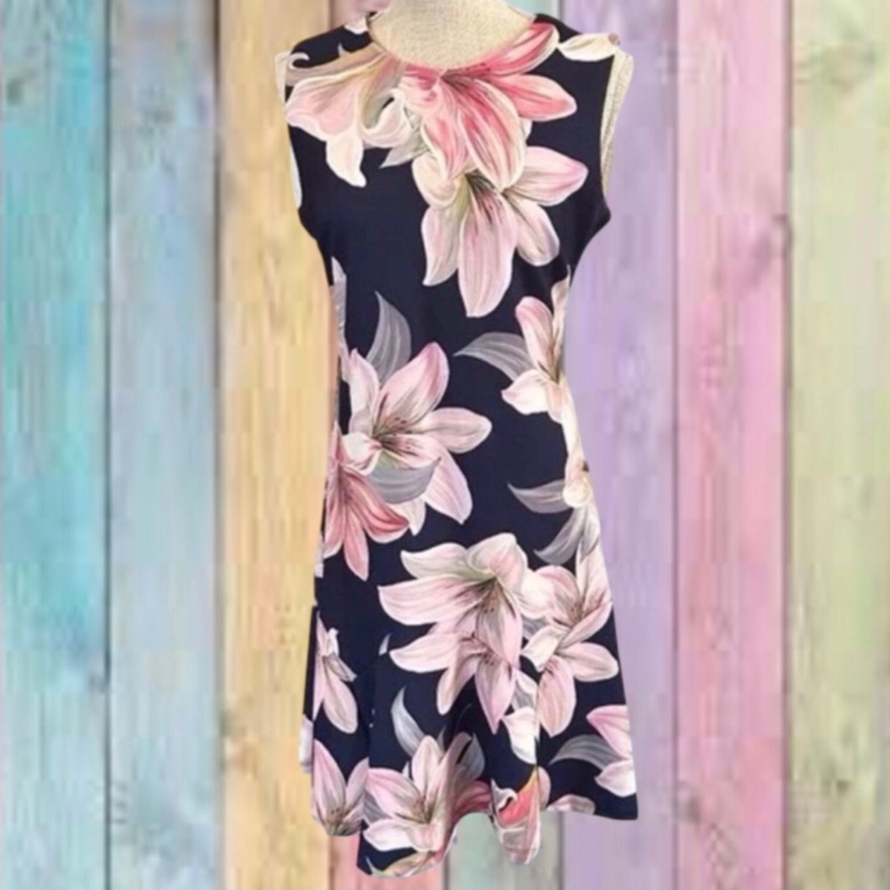 Shelby & Palmer Navy Blue Pink Floral Fit & Flare Dress